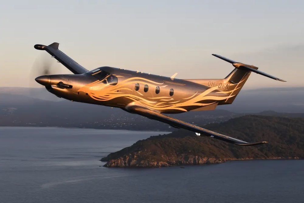 A private aircraft at golden hour